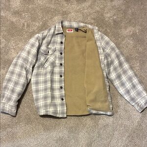 Wrangler Gray Plaid Sherpa-Lined Button Shirt Jacket